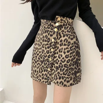 

Sannian The New Korean Leopard-print Single-row Button Short Skirt With Irregular High-waist Half-length Skirt In 2019.