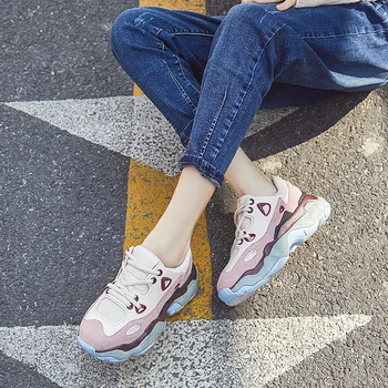 

Dad Shoe Woman 2020 Winter Round Head Genuine Leather Ins Exceed Fire Sneakers All-match Thick Bottom Increase Women's Shoes