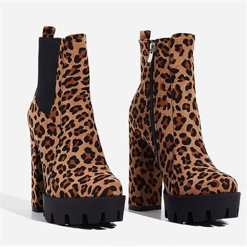 MORAZORA/Новинка года; женские ботильоны с круглым носком; леопардовые пикантные вечерние туфли для ночного клуба; модные женские ботинки на платформе и высоком каблуке