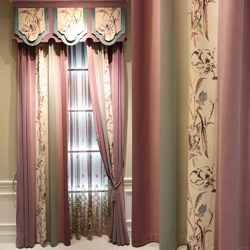 

French window flannel printing and splicing finished curtain cloth bedroom shading cloth curtain screen curtain blackout
