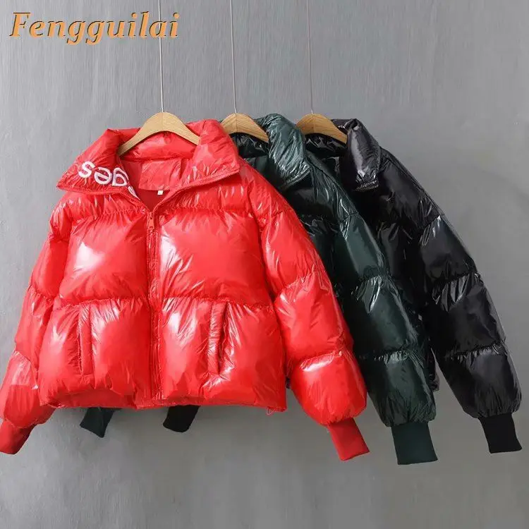 

2019 Winter Glossy Down Parka women's Waterproof Coat Embroidery jacket large size Loose Winter Warm Thick Parka Women Jacket