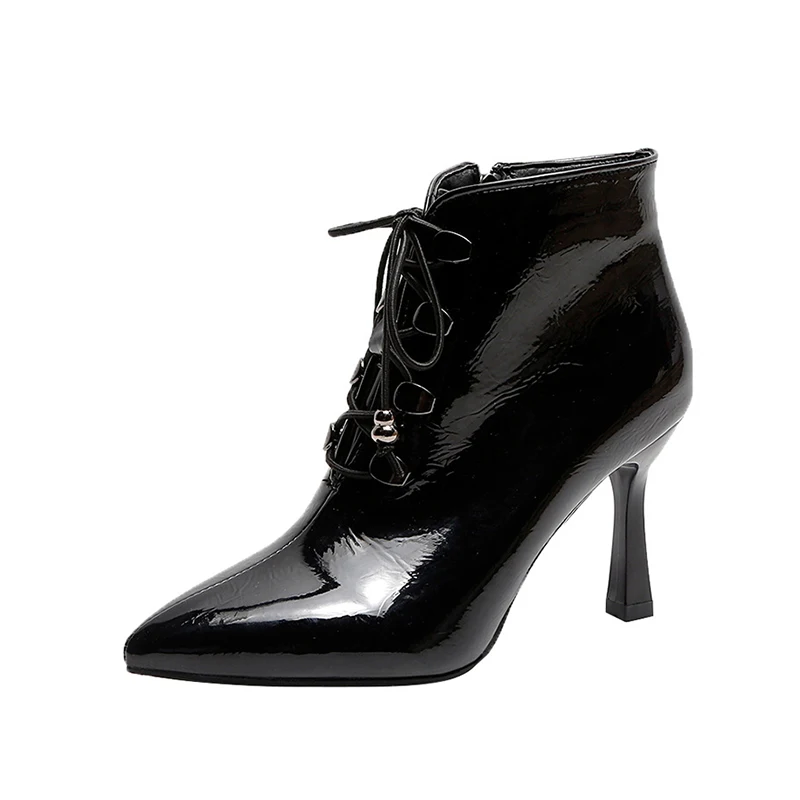 MCCKLE; женские осенние ботильоны на молнии со шнуровкой; женские туфли-лодочки из искусственной кожи высокого качества с острым носком; женская обувь на квадратном каблуке