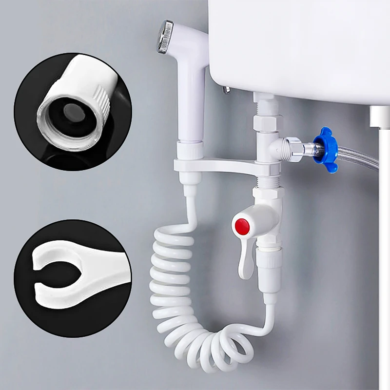 ABS Portable Bidet Sprayer Set Handheld Toilet Retractable Spring Hose Adapter