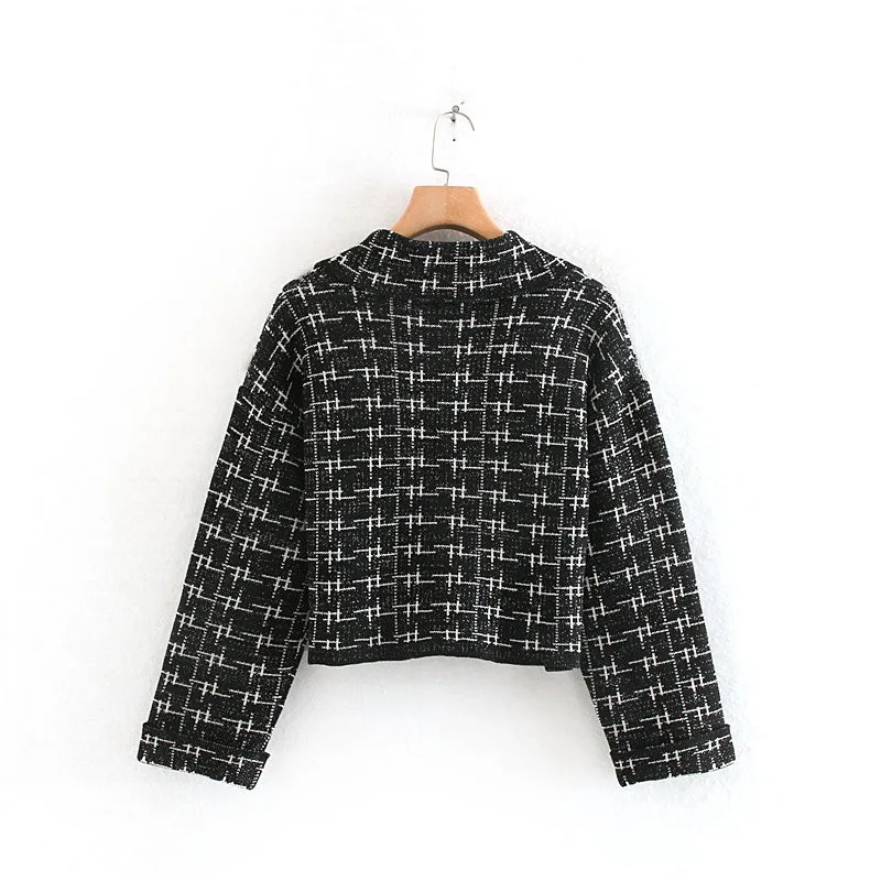 Small Fragrance Vintage Houndstooth Knitted Jacket Cardigan Coat Autumn Winter Office Lady Runway V-Neck Fashion Clothing Button