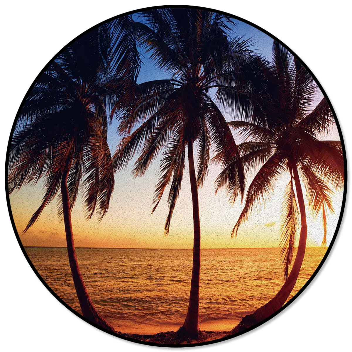 Закат Кокосовая пальма пляж микрофибра лохматый круглый ковер Очиститель водонепроницаемый Ресторан двери Коврики Спальня подростков Вечерние