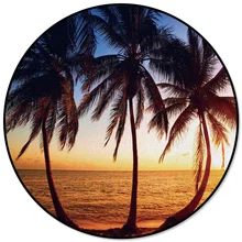 Закат Кокосовая пальма пляж микрофибра лохматый круглый ковер Очиститель водонепроницаемый Ресторан двери Коврики Спальня подростков Вечерние