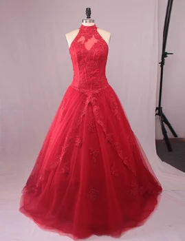 

2020 Real Picture Quinceanera Dresses Red Tulle Ball Gown Prom Dresses trajes de gala Appliques robes de bal