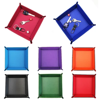 

1 Pcs 18x18cm Four Corners PU Leather Tray Change Tray Sundries Storage Box Dried Fruit Plate Desktop Storage Tray