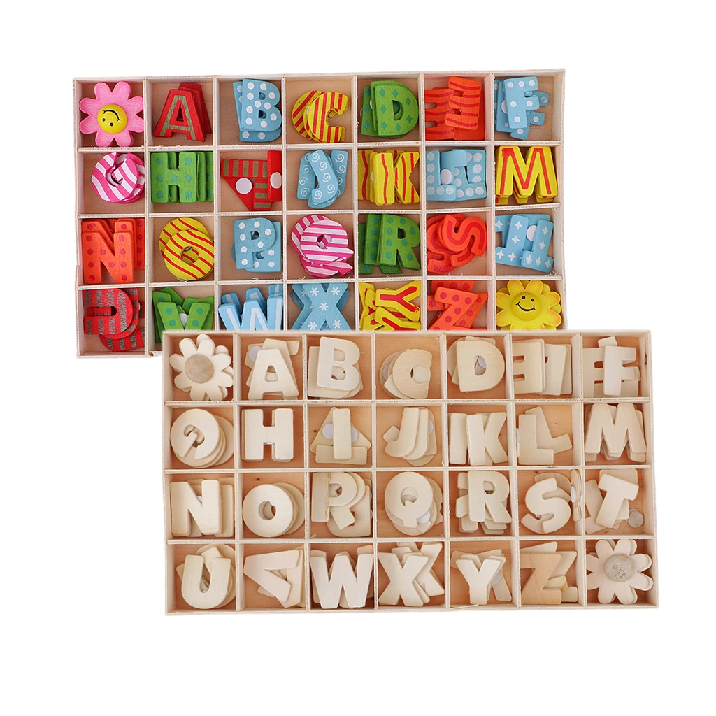 224pcs Alphabet Wooden Upper Case Letters Kids Educational Learning Tray Set