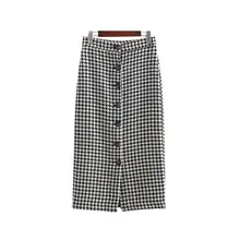 Женская Офисная Повседневная однобортная юбка в ретро стиле, с пуговицами, до середины икры