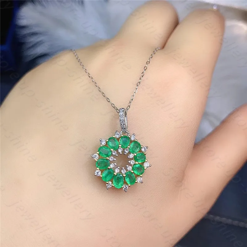 

Fine natrual Green Emerald Silver 925 Jewelry 45cm for Women Free Gift Ring Necklace Pendant Wedding Jewelry 4*6mm