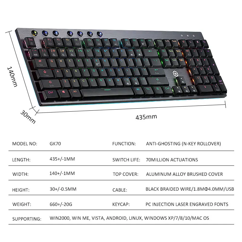 Игровая механическая клавиатура HEXGEARS GK70 с RGB подсветкой портативная