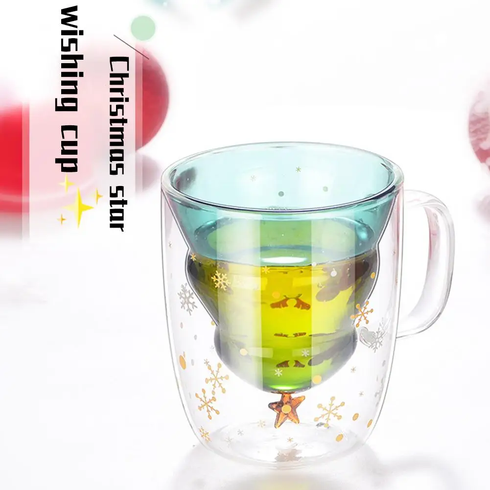 Новогодняя стеклянная кофейная чашка 3D Рождественская елка звездная