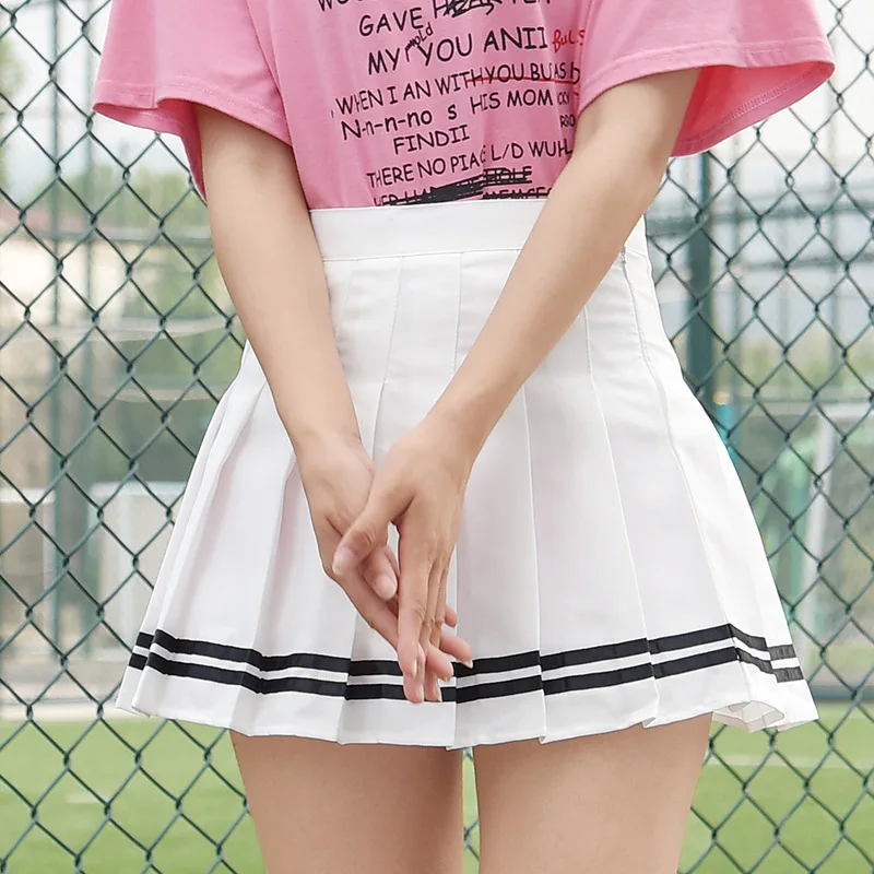 2020Pink Blue Black Women's Skirt High Waist Striped Stitching Fashion Mini Dance Skirt Elastic Waist Sweet Girl Pleated Skirt 2020Pink Blue Black Women's Skirt High Waist Striped Stitching Fashion Mini Dance Skirt Elastic Waist Sweet Girl Pleated Skirt
