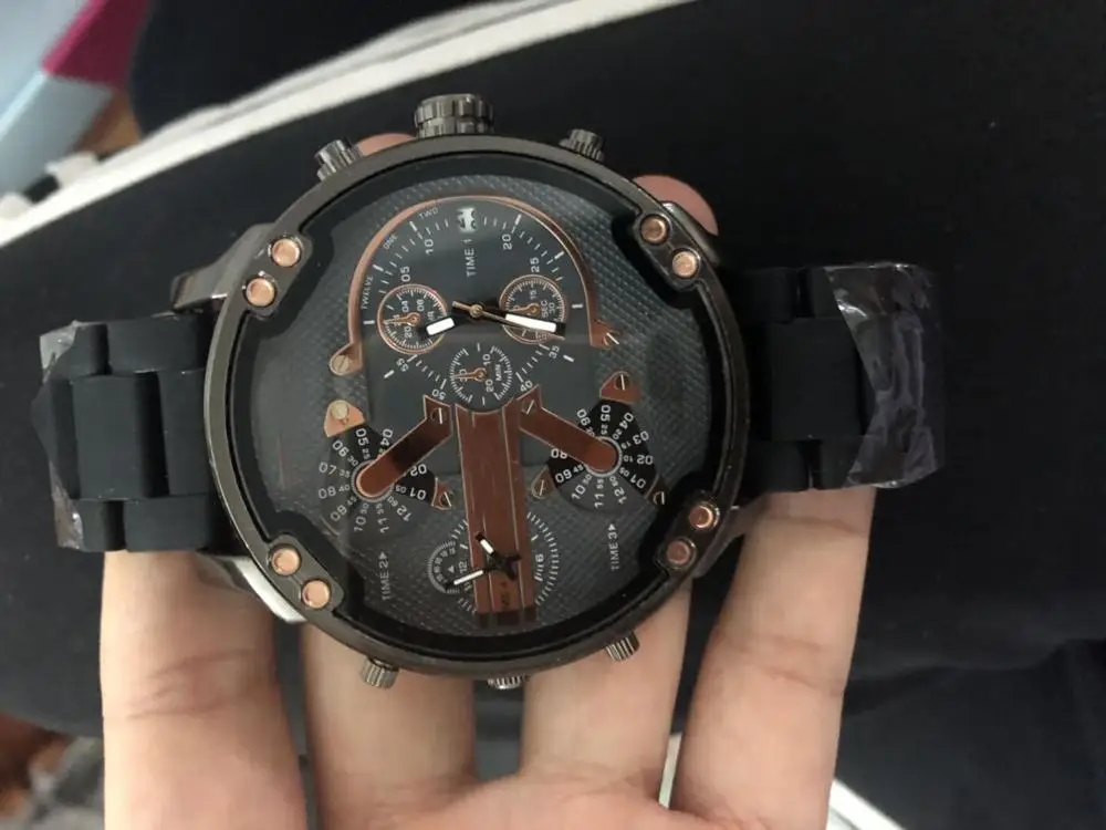 black 7312 Брендовые белые роскошные большие силиконовые часы, мужские кварцевые наручные часы с двойным циферблатом и ремешком из нержавеющей стали, кварцевые наручные часы - Цвет: black 7312