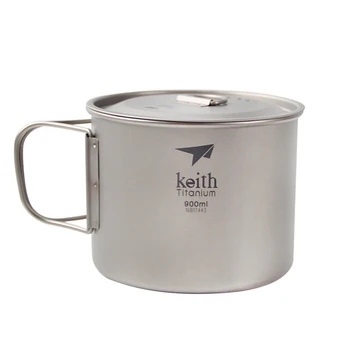 

Keith 0.9L Titanium Cup Mugs Portable Camping Hiking Travel Tableware Picnic Pot With Folding Handles Titanium Lids Ti3209