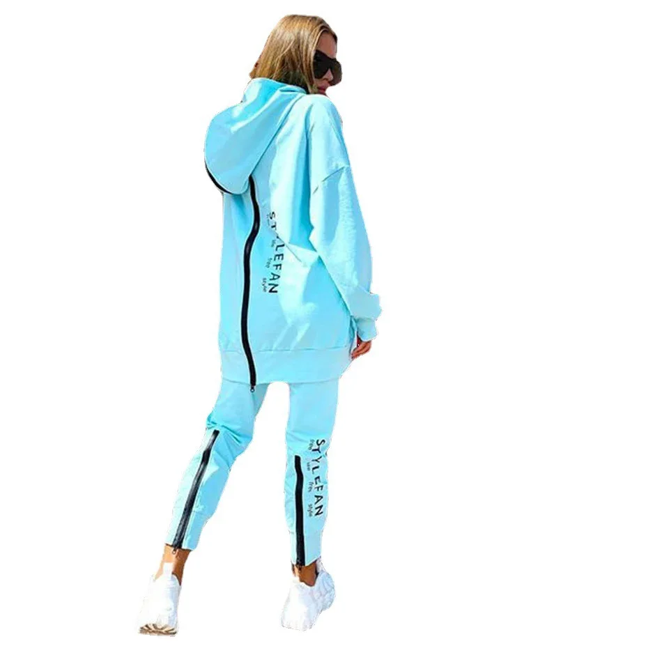 Women Sweatshirt Pant and Hoodi Sets Sports Suit Autumn Winter 2021 Warm Long Hooded Coat Zipper Fleece Jogging Tracksuit white pant suit