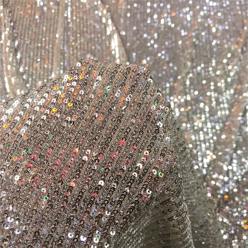 

Lace137 Solid White/Black 3MM Straight Sequin Fabric Elastic Mesh High Density Sequin Fabric For Women's Dress For Performance