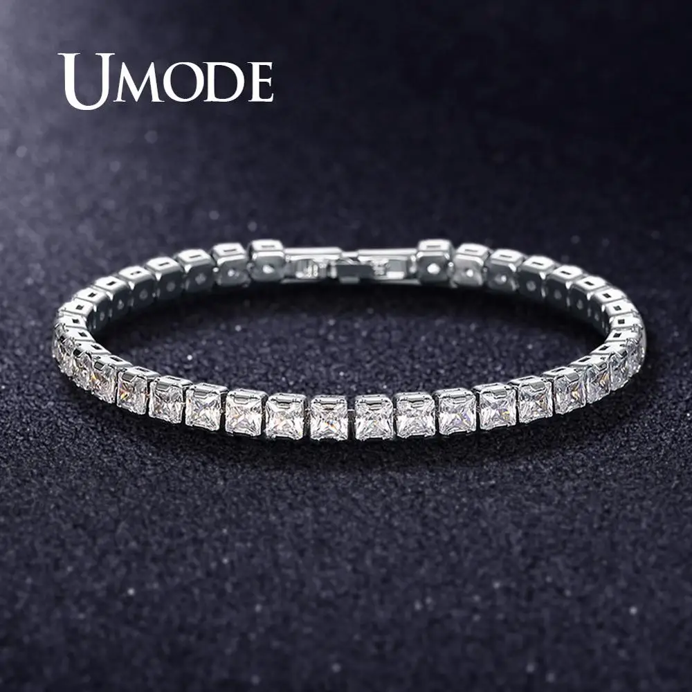 UMODE 0.25ct Clear Square Cubic Zirconia Tennis Bracelet for Men Women Wedding Luxury Jewelry 0.16 inches Femme Accessory UB0178