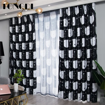 

TONGDI Children Blackout Curtains Cartoon Cute Lovely Cats Printing Decoration For French Window Home Parlou Bedroom LivingRoom