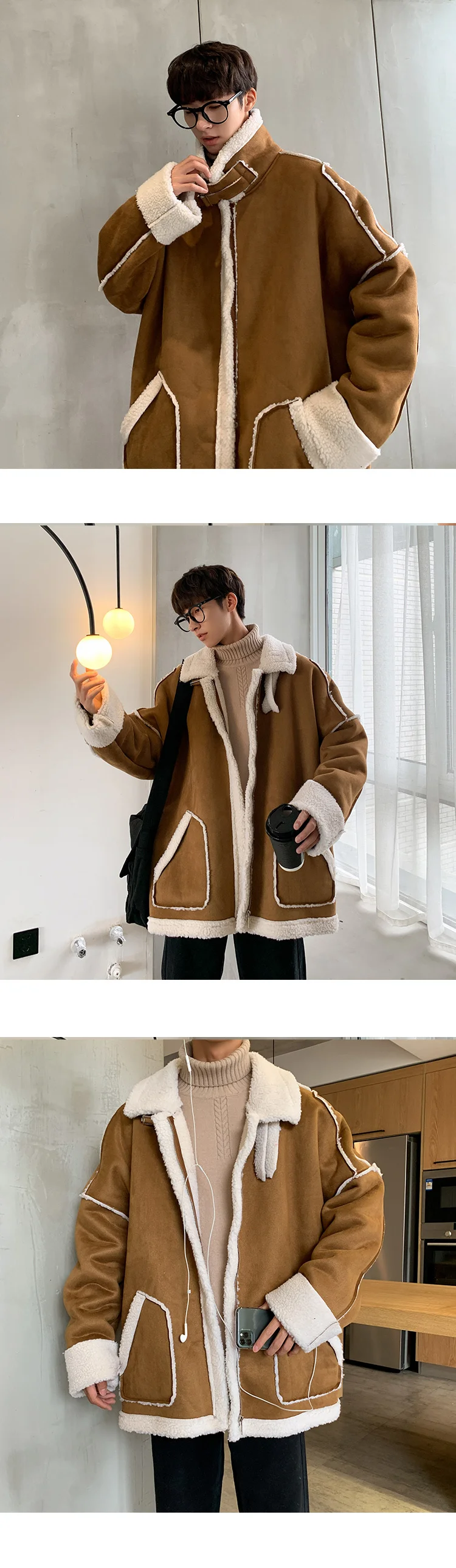 Winter New Lamb Fur Coat Men's Warm Thick Fashion Parka Men Casual Cotton Coat Street Wild Loose Male Clothes Overcoat M-2XL