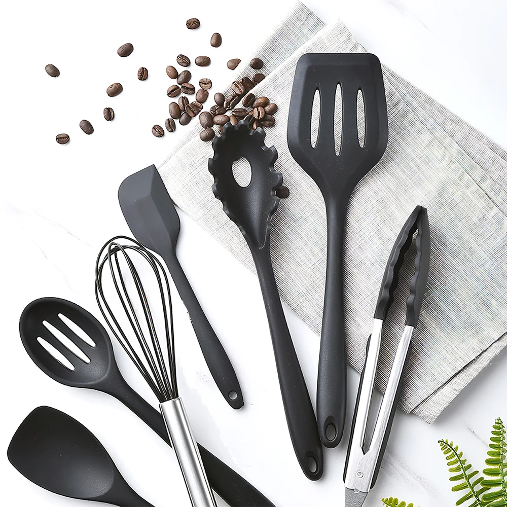 

Hot 10Pcs Kitchen Utensils Set Silicone Non-stick Barreled Cooking Utensil Silica Gel Utensil with S Shaped Hooks Kitchen Tool