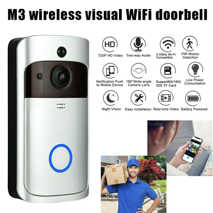 WiFi смарт-видео, дверной звонок камера системы безопасности HD беспроводной домофон PIR широкоугольный для дома_ WK