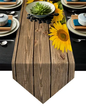 

Sunflowers Wood Boards Table Runner Table Flag Home Party Decorative Tablecloth Table Runners for Wedding
