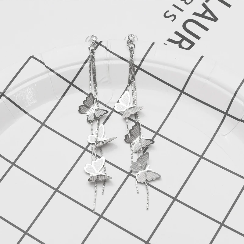 Новые серебряные серьги с 3D бабочкой Модные металлические длинные серьги-кисточки для женщин ювелирные изделия подарки на день рождения