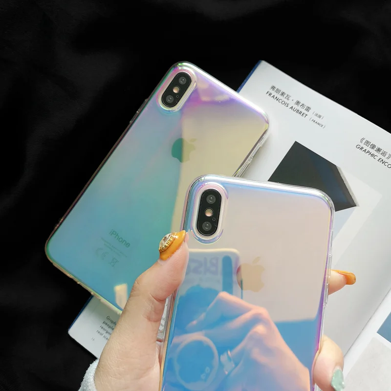 XBXCase блестящая Лазерная Фиолетовый Прозрачный чехол для iPhone X XS Max XR 11 Pro Max 8 6 6S 7 Plus Мягкий светоотражающий термополиуретан зеркальная крышка
