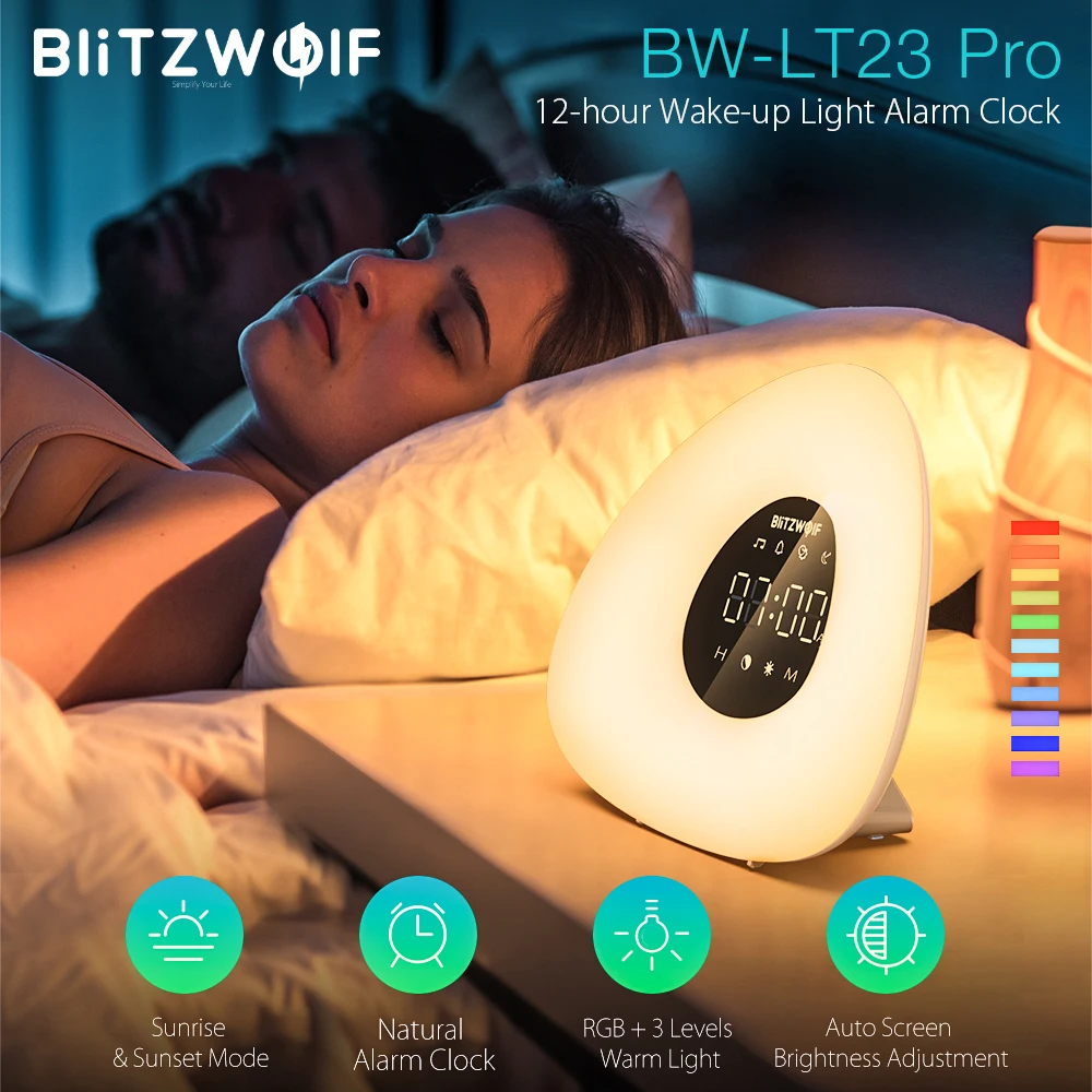 BlitzWolf BW LT23 Pro Wake up Light Natural Alarm Clock with Sunrise Sunset Mode Touch Smart