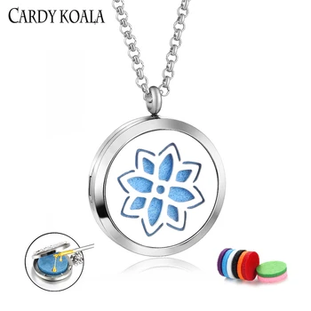 

Free shipping Openable titanium steel hollow flower of life aromatherapy pendant necklace perfume essential oil diffused jewelry