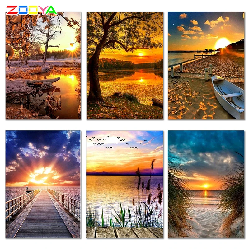

Zooya Diy Diamond Painting Sunset Landscape Cross Stitch Full 5D Diy Diamond Nature Tree Painting Rhinestones Home Decor 8Jh06