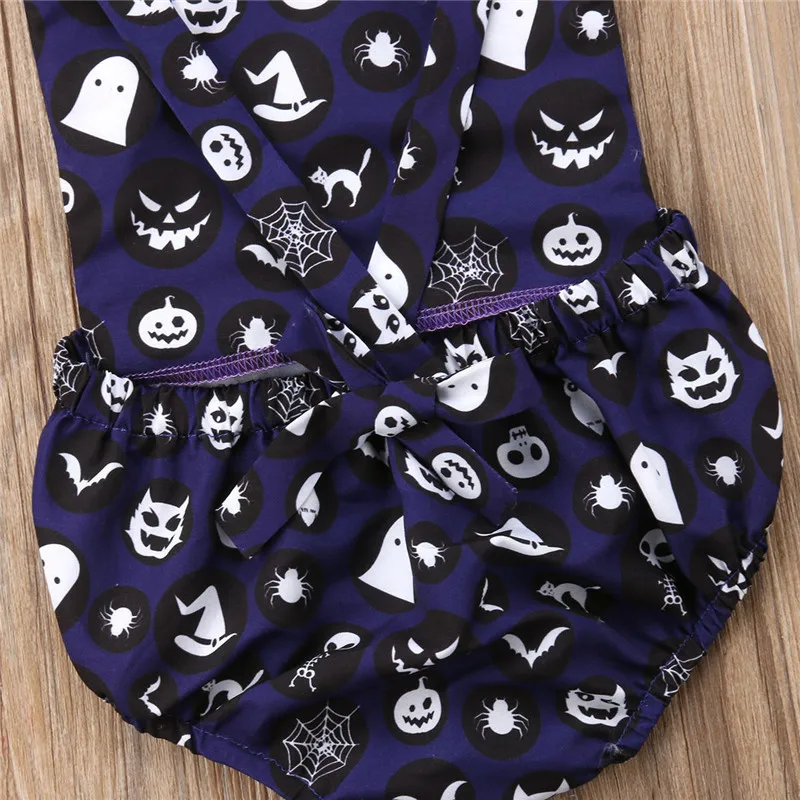 Halloween Infant Letter Printed Romper+ Trousers+ Bowknot Headband+ Hat 4Pcs Set Holiday Costume
