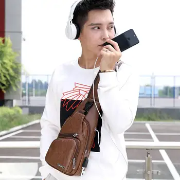 

Crossbody Bag USB Charging Port Dark Brown Soft and Comfortable Fabric Metal Zipper Large Capacity Shoulder Bags