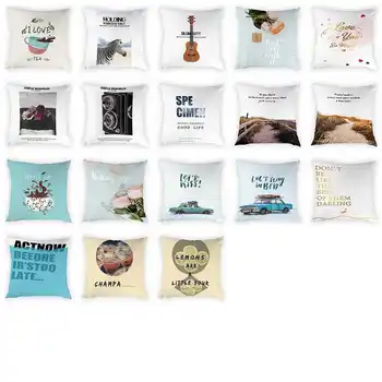 

Small Fresh Style Print Cushion Cover Car Alphabet Plant Pattern Pillow Case Home Decoration Peach Skin Pillow Case 45*45cm