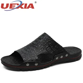 

Men Slippers Summer Flat 2019 Summer Man Shoes Breathable Beach Slippers Split Leather Flip Flops Mens Slippers Size 38-48