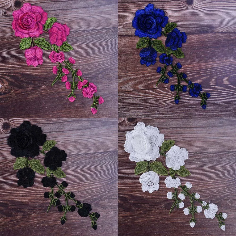 1pc Rose Embroidered Sewing On Patch Flower Patch Stickers For Clothes Badge Sewing Fabric Applique Supplies 12Colors