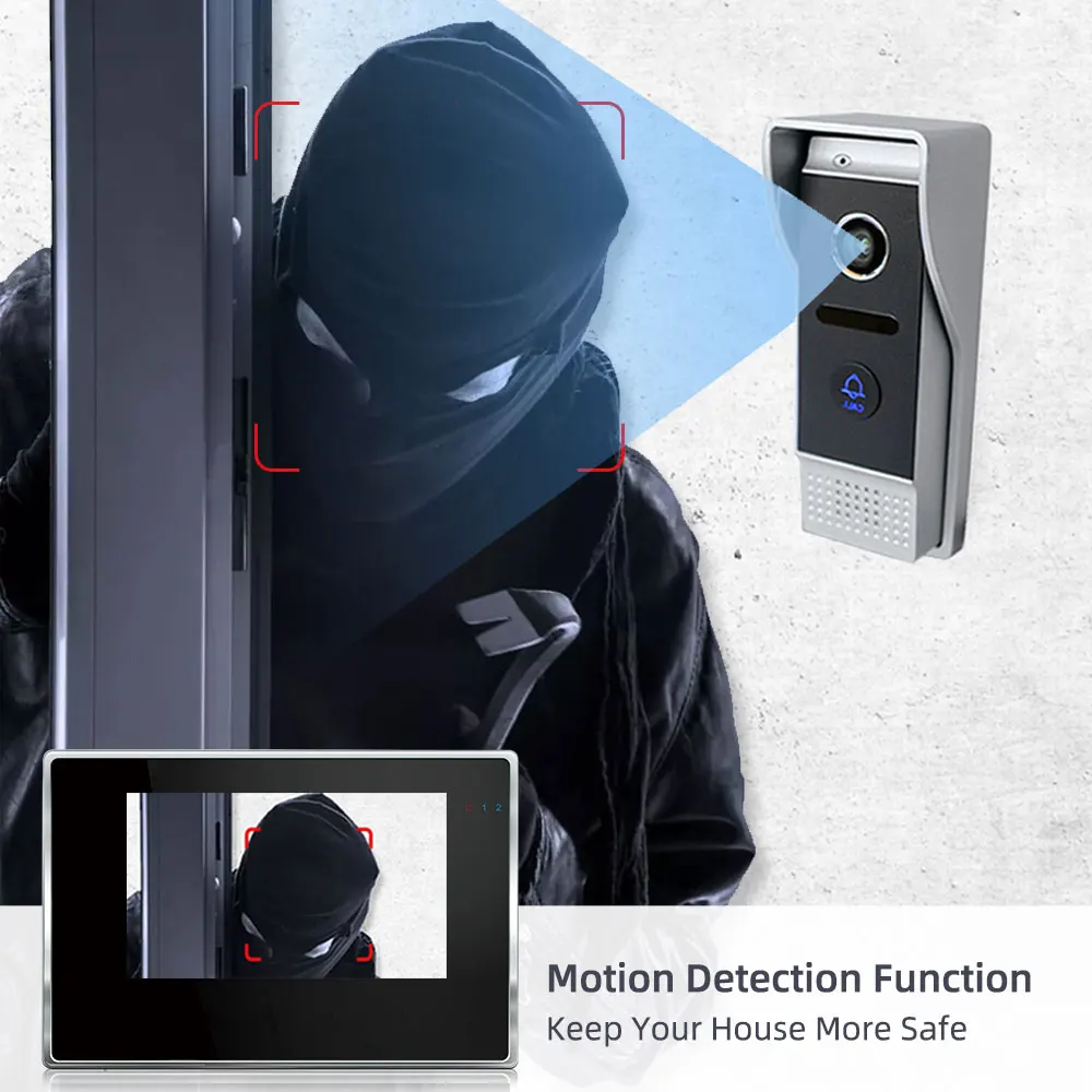 Sistema de Vídeo Porteiro com Dispositivo de Visão sem Fio 7 Wifi Noturna Câmera Detecção Movimento Branco - Preto 2 Monitores Toque App Telefone 10 Interfone com câmera