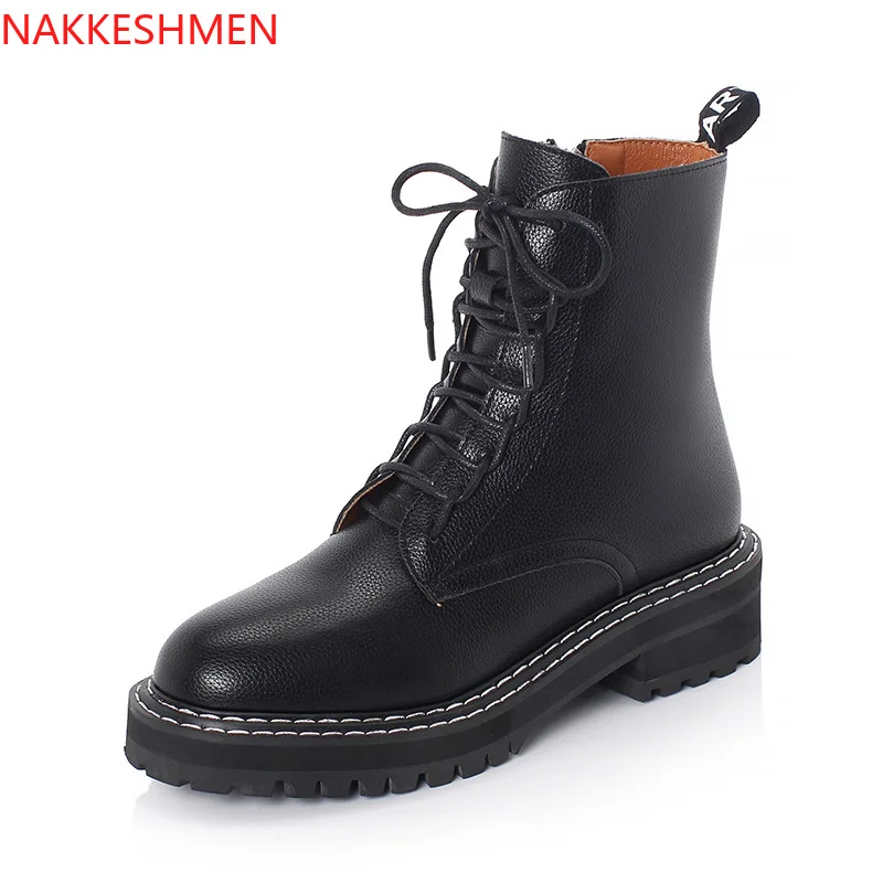 

NAKKESHMEN-2020 Autumn New Boots Women's Lace-up Women's Boots British Style Side Pull Casual Short Boots Women's Boots