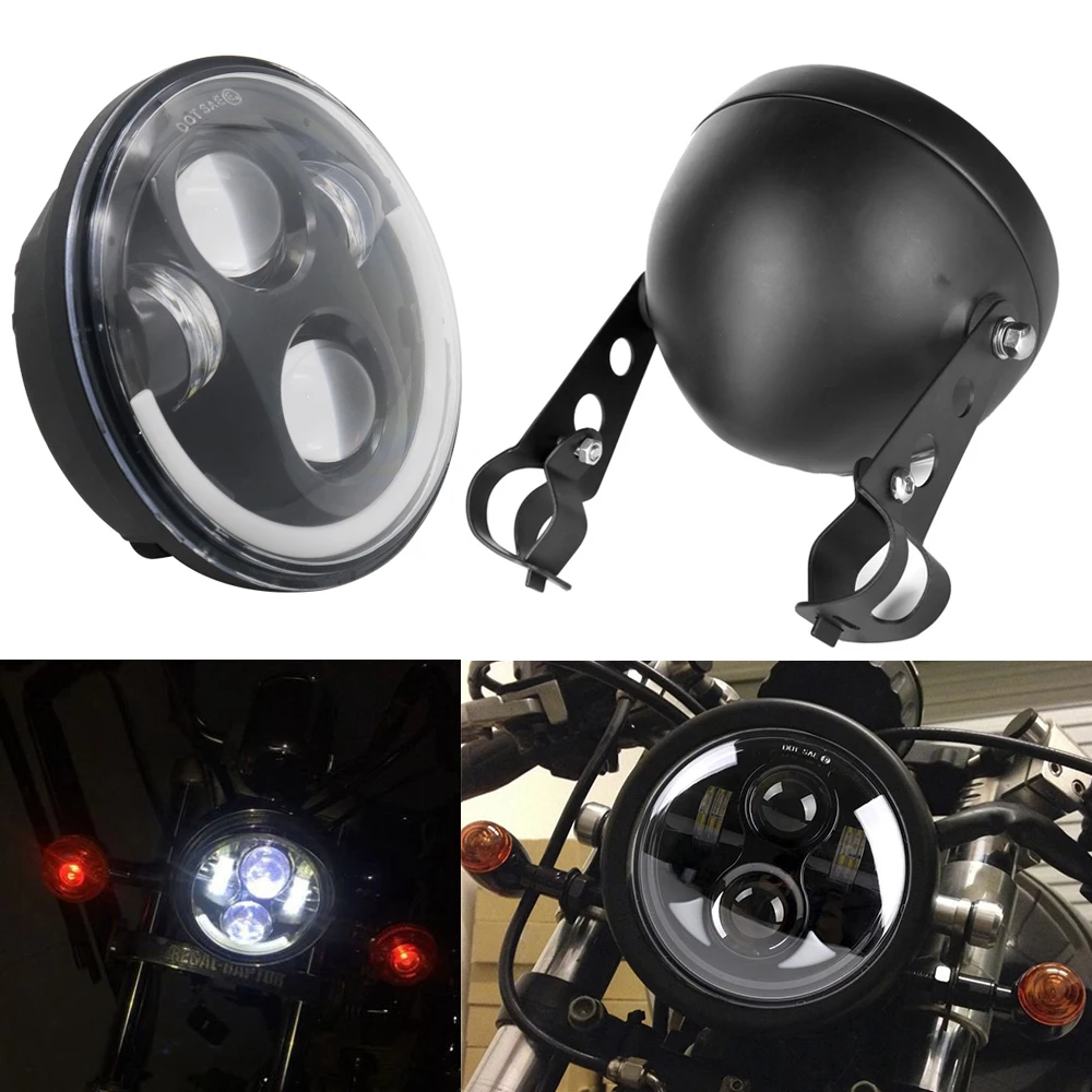 5.75 Angel Eye DRL Motorcycle Headlight with 5 3/4" Housing For