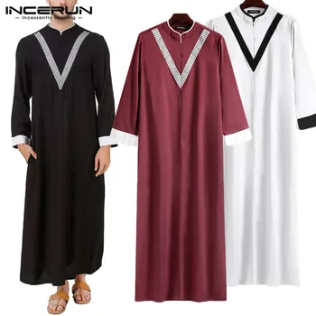 

Men Islamic Jubba Thobe 2020 Long Sleeve Patchwork Robes Elegant Dubai Middle East Mens Arab Muslim Kaftan Abaya S-5XL INCERUN