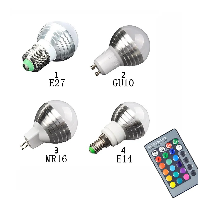 16 цветов RGB светодиодный лампочка AC85-265V умное освещение 3 Вт умная лампочка с ИК-пультом дистанционного управления для светодиодный лампы изменения цвета