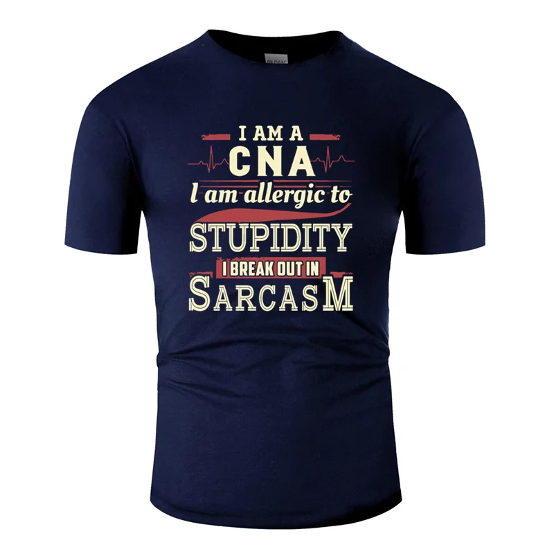 Новая модная популярная Футболка i amma cna i am Allergy to stupidity i break out, уникальная мужская футболка с юмором, известная евро - Цвет: Men-Navy Blue