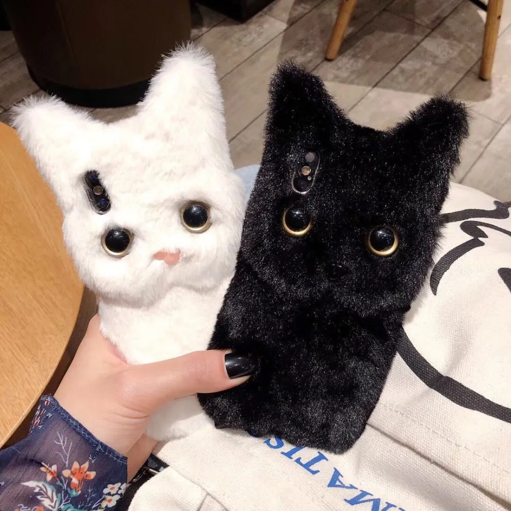 Kuutti Squishy Kawaii Girls Fluffy Furry Plush Fur Cat Phone Cases for iPhone 6s 7 8 Plus X XR XS Max Covers For 11 |