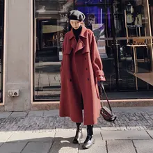 

Female Outerwear Winter Clothes Warm Thick New England Style Long Women Wool Blend Coat Loose Oversize Overcoat for Lady