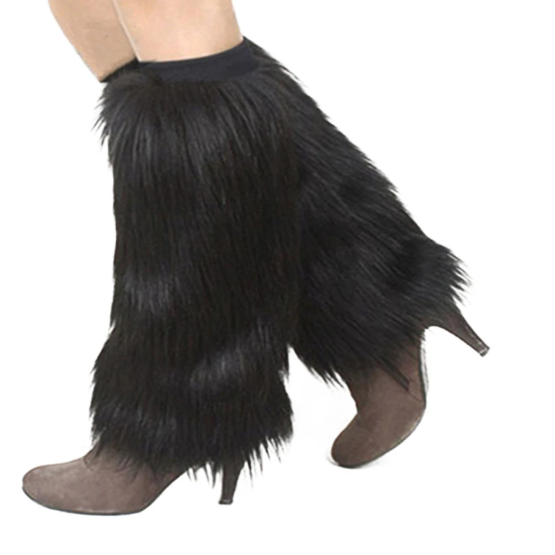 Winter Women's Leg Warmers Covers Furry Solid Faux Fur Boot Fluffies Trendy Leg Warmer