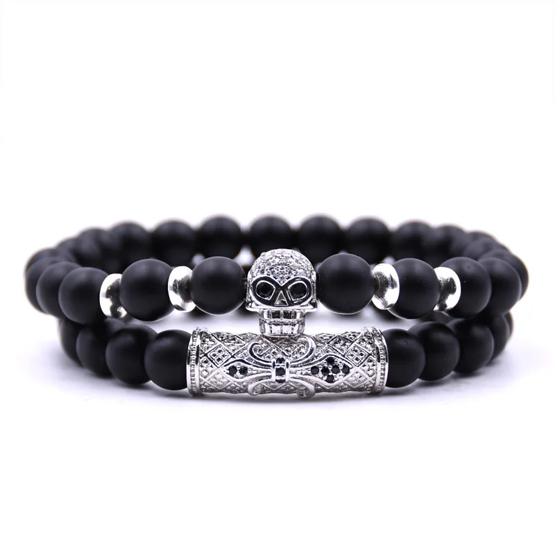 Matte Black Onyx Bracelet, Bracelet Stack, Skull Bracelet, Gift For Him, For Him, Men's Bracelet, Men's Jewelry, Black Matte Black Onyx Bracelet, Bracelet Stack, Skull Bracelet, Gift For Him, For Him, Men's Bracelet, Men's Jewelry, Black