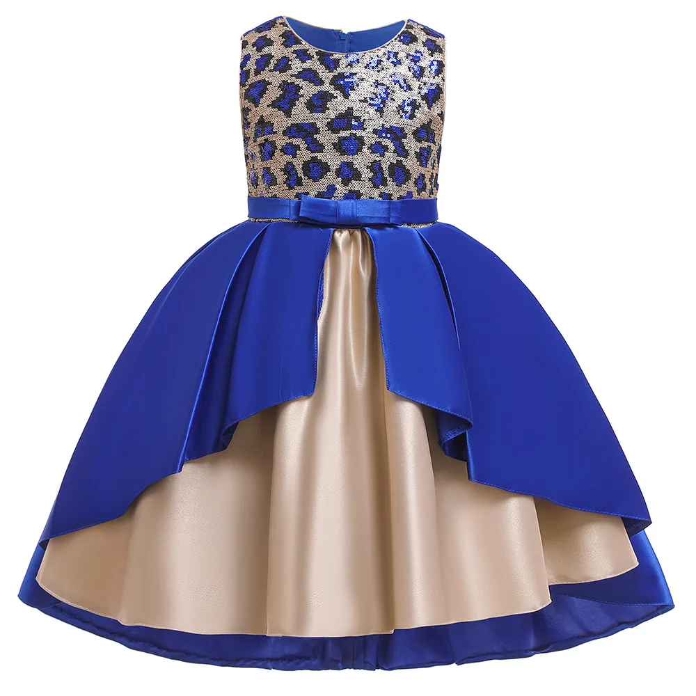 Бальное платье серого цвета для девочек; длинное торжественное Атласное Вечернее платье; вечерние платья с блестками для первого причастия - Цвет: L5149-Blue