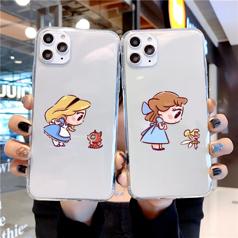 Cartoon Cute MINI Princess Transparent Soft TPU Phone Case For iPhone 12 11 13 Por Max 7 Plus 8 X Xr Xs SE Girl Cover | Мобильные